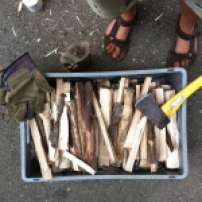 chopping wood for camping